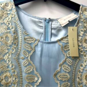 BHLDN x Anthropologie Flourish Dress Light Blue Lace Gold Embroidered Size 16